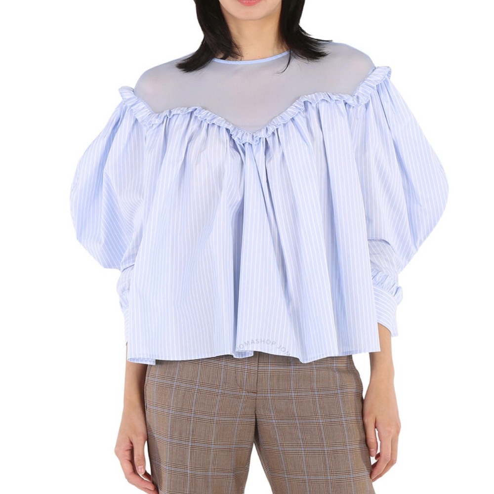 Burberry Blue Long Sleeve Ruffled Blouse
